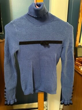 SHEIN Periwinkle Blue Turtleneck Sweater with Black Bow Trim